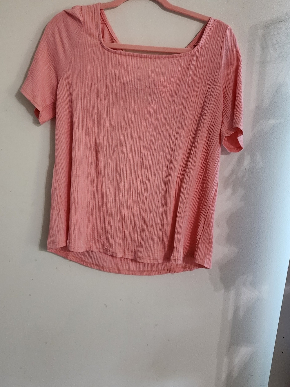 Ces Femme Coral-Pink Square Neck Short Sleeve Top